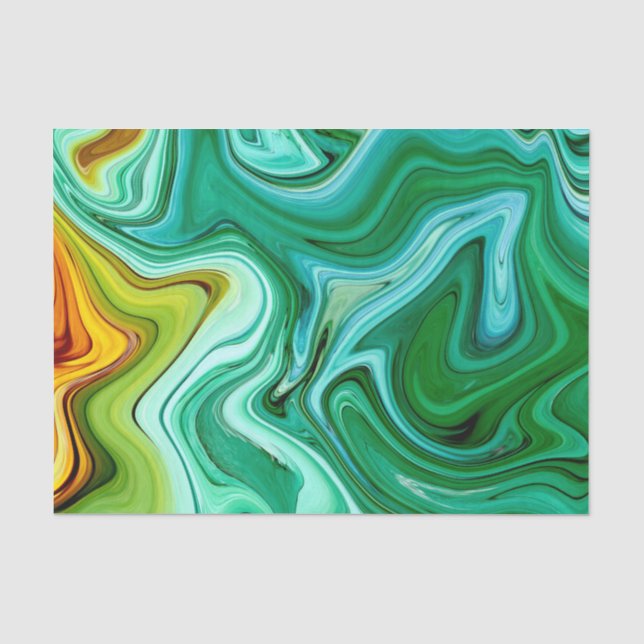 Papel De Seda Padrão de Ágata Verde e Amarelo/Dourado (Frente )