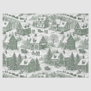 Papel De Seda Padrão de Aldeia de Natal Vintage Toile Verde (2)