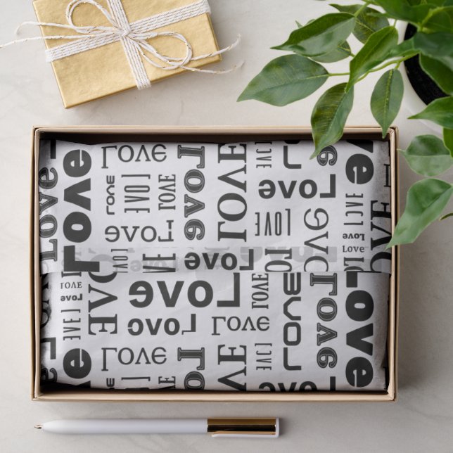 Papel De Seda Padrão de Amor com Letras Pretas  (Presente)