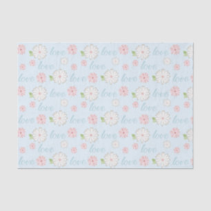 Papel De Seda Padrão de Amor e Flores Pastel Bonito