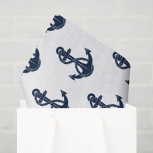 Papel De Seda Padrão de Âncora Azul do Marinho Náutico Moderno
