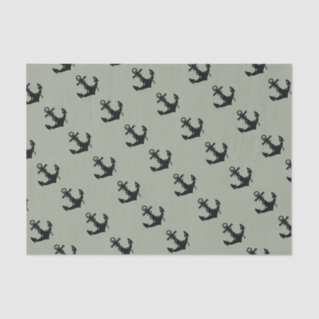 Papel De Seda Padrão de Âncora do Barco Negro (Frente )