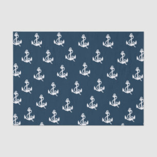 Papel De Seda Padrão de Âncora Náutica marinho Azul