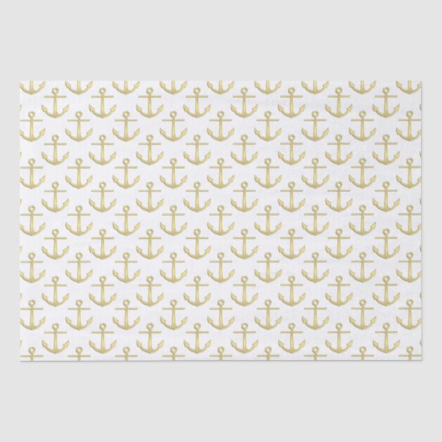 Papel De Seda Padrão de Âncoras em Ouro Falso e Branco (Frente )