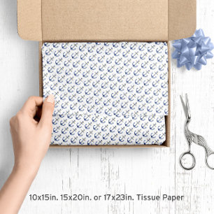 Papel De Seda Padrão de Âncoras Náuticas Azul e Dourado ⚓ Aquare
