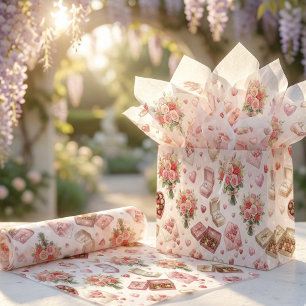 Papel De Seda Padrão de Anéis de Diamante, Rosas e Caixas de Pre