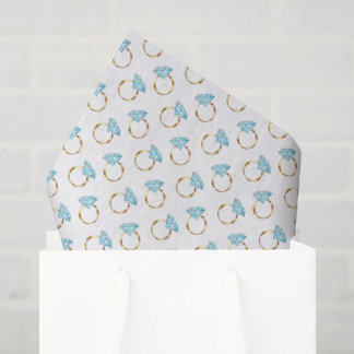 Papel De Seda Padrão de Anéis de Noiva com Diamante Azul