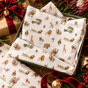 Papel De Seda Padrão de Animal de Safari de Natal em Aquarela Se