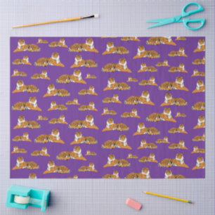 Papel De Seda Padrão de Animal Tigre da Selva Laranja Roxo