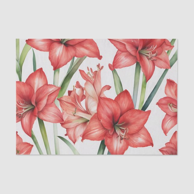 Papel De Seda Padrão de Aquamaryllis vibrante em vermelho (Frente )