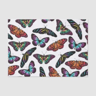 Papel De Seda Padrão de Aquarela das Borboletas Coloridas Pretas