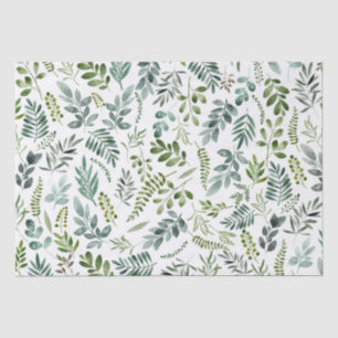 Papel De Seda Padrão de Aquarela das Folhas de Verde Botânico