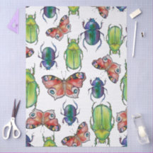 Padrão de aquarela de besouros e borboletas