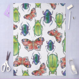 Papel De Seda Padrão de aquarela de besouros e borboletas