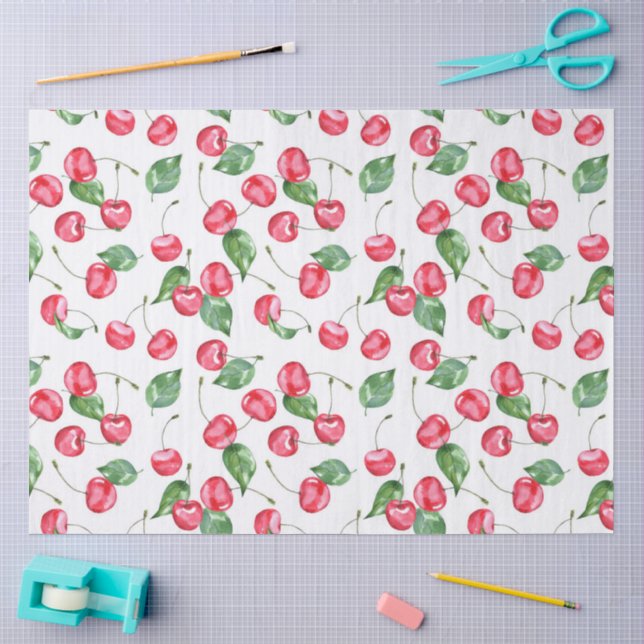 Papel De Seda Padrão de Aquarela de Cereja (Arte )