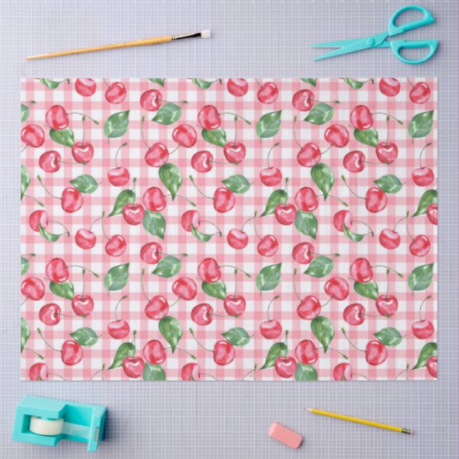 Papel De Seda Padrão de Aquarela de Cereja (Arte )