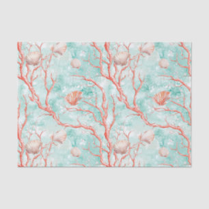 Papel De Seda Padrão de aquarela de concha de recife de coral (1