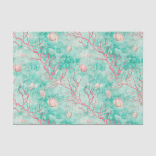 Papel De Seda Padrão de aquarela de concha de recife de coral (8