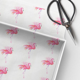 Papel De Seda Padrão de aquarela de flamingo rosa na praia