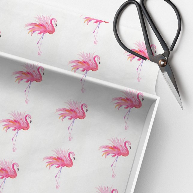 Papel De Seda Padrão de aquarela de flamingo rosa na praia (Pink flamingo tissue paper watercolor art by Victoria Grigaliunas Do Tell A Belle)