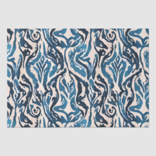 Papel De Seda Padrão de Aquarela de Ikat Azul abstrato