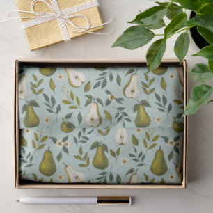 Papel De Seda Padrão de Aquarela de Pera Verde em Azul Empoeirad