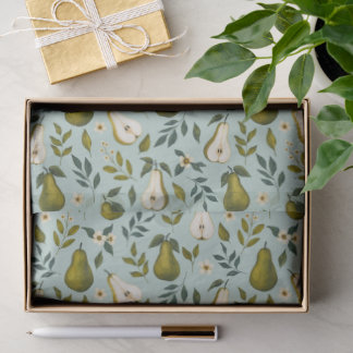 Papel De Seda Padrão de Aquarela de Pera Verde em Azul Empoeirad