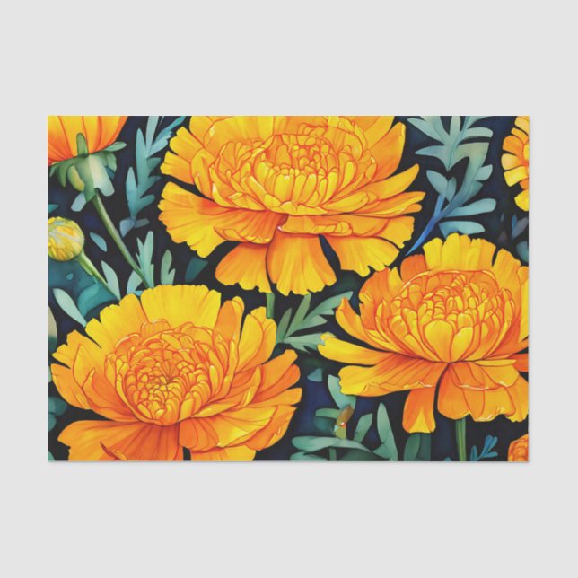Papel De Seda Padrão de Aquarela Moderno Marigold (Frente )