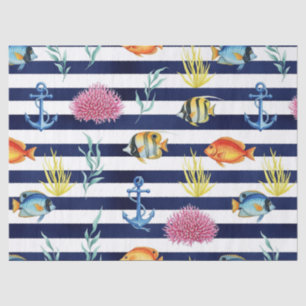 Papel De Seda Padrão de Aquarela Náutica Retro (8)