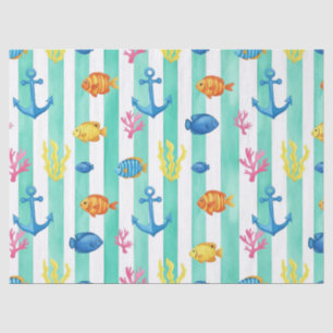Papel De Seda Padrão de Aquarela Náutica Retro (9)