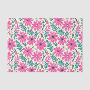 Papel De Seda Padrão de Aquarela Rosa Botânica
