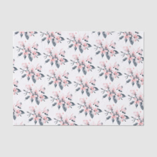 Papel De Seda Padrão de Aquarela Rosa e Cinza Flores