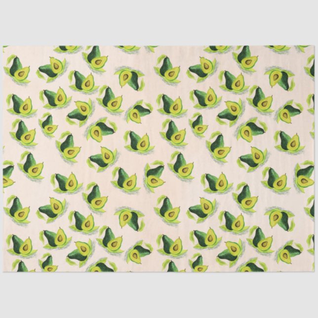Papel De Seda Padrão de Aquarela Verde Avocados (Frente )