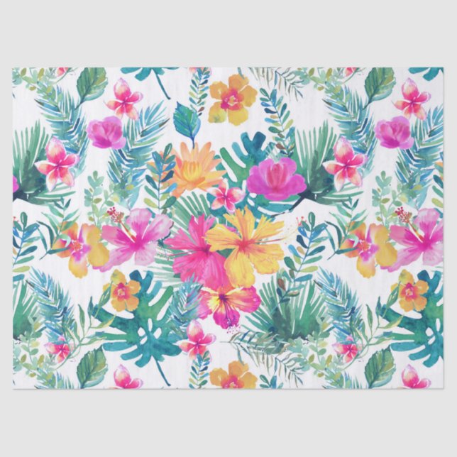 Papel De Seda Padrão de Aquarelas das Flores Tropicais (Frente )