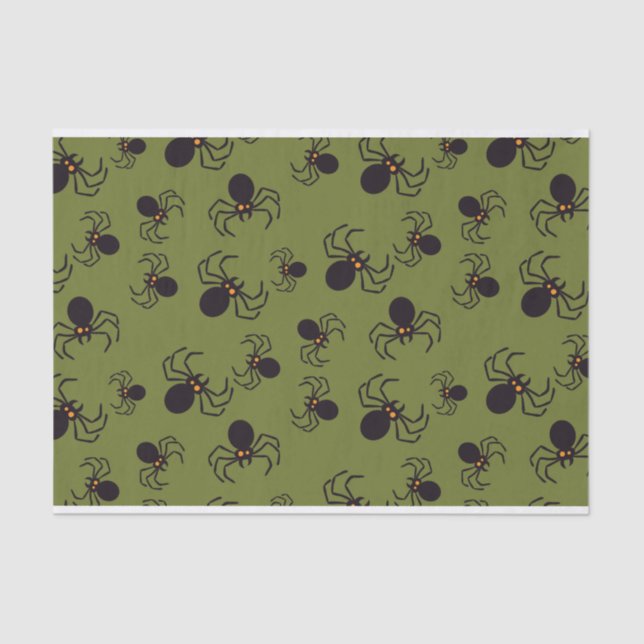 Papel De Seda Padrão de aranha verde do Halloween (Frente )