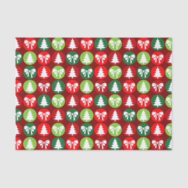 Papel De Seda Padrão de Arcos e Árvores de Natal Retroativas (Frente )