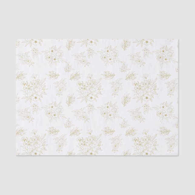 Papel De Seda Padrão de Arte Botânica do Buquê Floral Dainty (Frente )