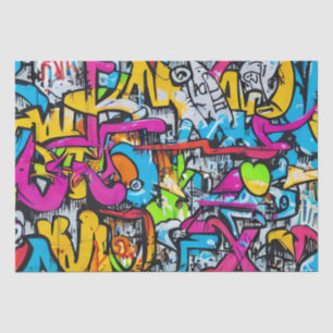 Papel De Seda Padrão de Arte de Rua Grafite Cores Brilhantes e N