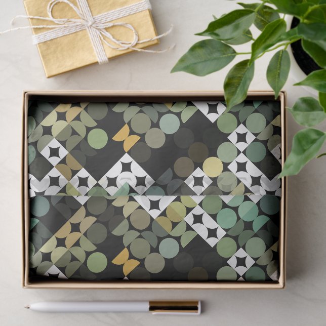 Papel De Seda Padrão de Arte dos Círculos Azul Verde Chic Preto (Presente)