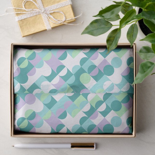 Papel De Seda Padrão de Arte dos Círculos Verdes da Casa Azul da (Presente)