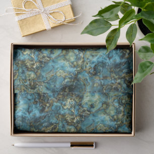 Papel De Seda Padrão de Arte Dourada Agate Turquoise Teal Faux M