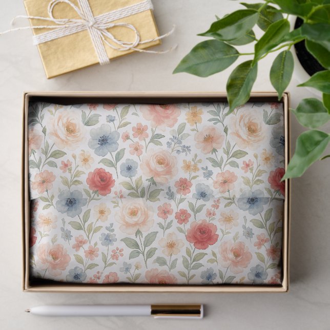 Papel De Seda Padrão de Arte Floral Francesa de Chique Bonito (Presente)