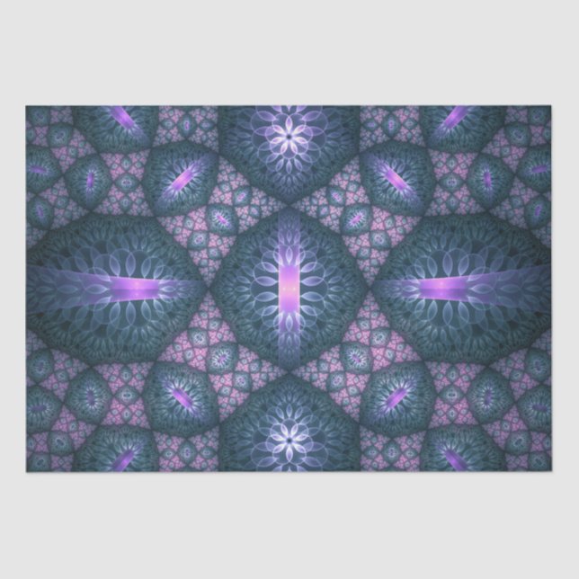 Papel De Seda Padrão de arte fractal 3D Turquesa Roxo Rosa (Frente )