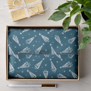 Papel De Seda Padrão de árvore de Natal azul para embrulho de pr