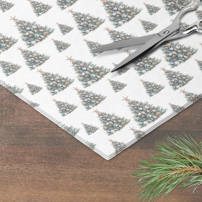 Papel De Seda Padrão de árvore de Natal com conchas de praia (Beach Shell Christmas Tree Pattern Tissue Paper)