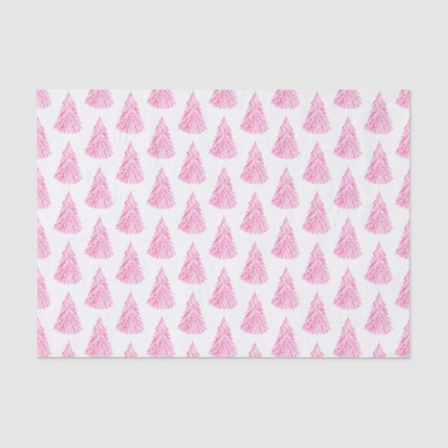 Papel De Seda Padrão de Árvore de Natal da Kitsch Pink Watercolo (Frente )