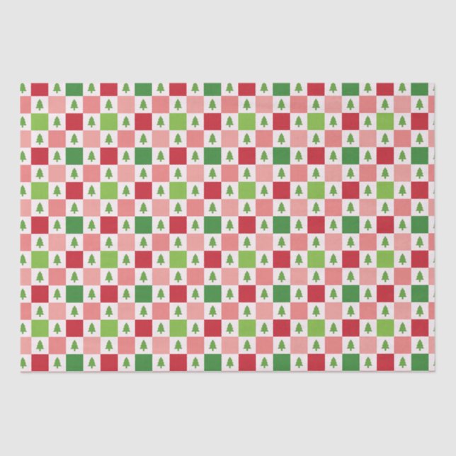 Papel De Seda Padrão de Árvore de Natal dos Verificadores - Verm (Frente )