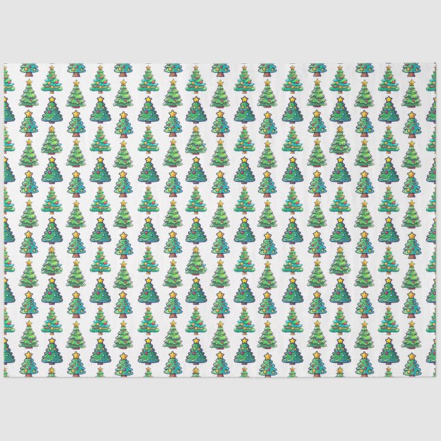 Papel De Seda Padrão de Árvore de Natal em Aquarela, Natal (Frente )