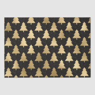 Papel De Seda Padrão de árvore de Natal em folha de ouro e preto