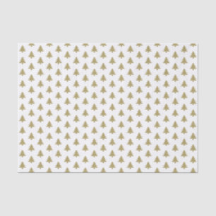 Papel De Seda Padrão de Árvore de Natal Icônica Dourada/Branca